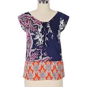 Anthropologie Floral Cap Sleeve Blouse by Odille